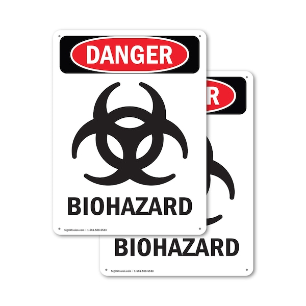 Signmission Portrait Biohazard Danger Sign, Plastic, 10in W x 14in L, 2PK OS-2PACK-DS-P-1014-V-1933 - main